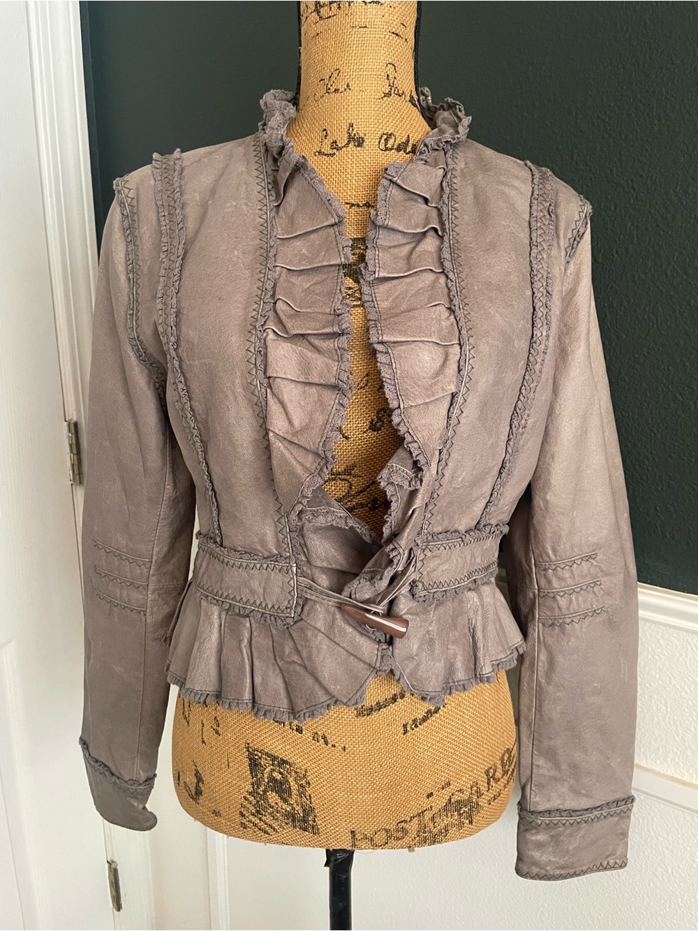 Moda International Gray Ruffled Leather Jacket - Picture 2 of 10